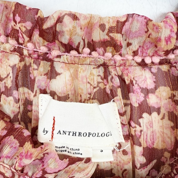 Anthropologie Rocio Shimmer Button Down Floral Blouse Size Small - Picture 4 of 8